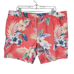 Mens Coral Goodfellow & Co Tropical Hawaiian Floral Swim Trunks Shorts Size XL